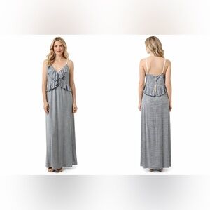 Max Studio Nautical Striped Ruffled Front Adjustable Elastic Straps Maxi Dress